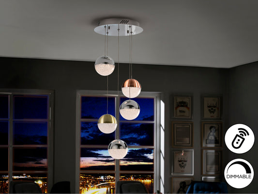 Lámpara Colgante LED Sphere 5 Luces 24W Cromo Schuller en ambiente decorado | Schuller