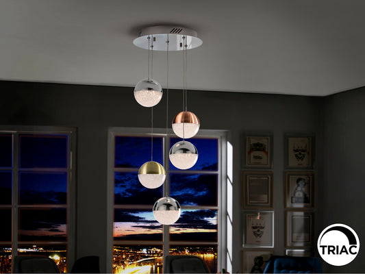 Lámpara Colgante LED Sphere 5 Luces 24W Cromo y Cobre Schuller en ambiente decorado | Schuller
