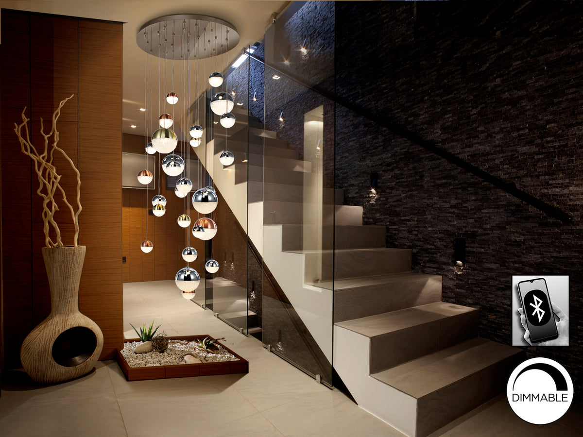 Lámpara Colgante LED Sphere 27 Luces Ø80 cm Dimable Cromo Schuller en ambiente decorado | Schuller
