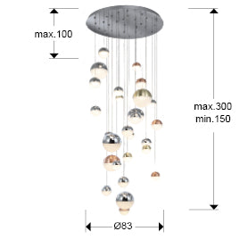 Plano con medidas de Lámpara Colgante LED Sphere 27 Luces Ø80 cm Dimable CCT Schuller
