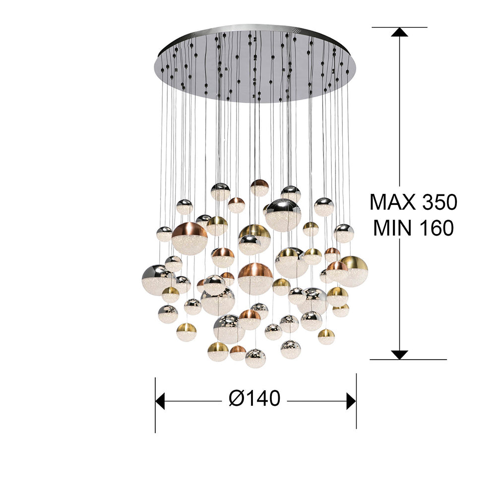 Plano con medidas de Lámpara Colgante LED Sphere Ø140 cm Dimable 55 Luces Schuller