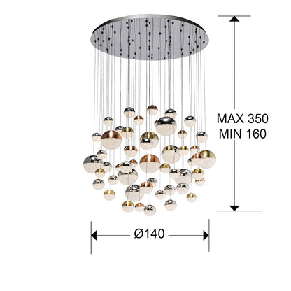 Plano con medidas de Lámpara Colgante LED Sphere Ø140 cm Dimable 55 Luces Schuller