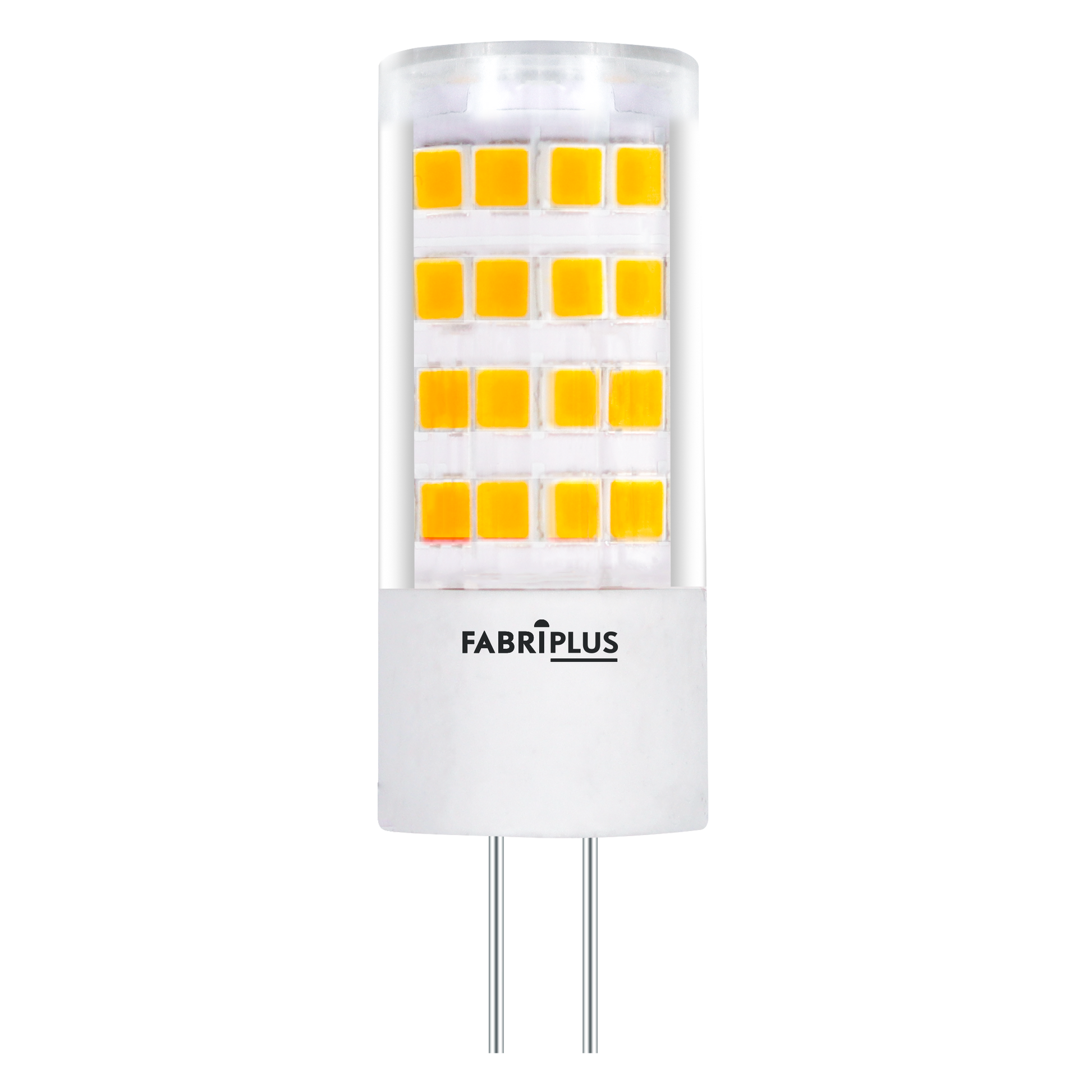 Bombilla G4 2.5W 6000K 12V Fabriplus de Fabrilamp, luz blanca fría, vista frontal.