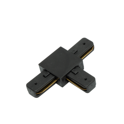 Conector en T Pindal Negro de Fabrilamp, vista frontal.  Ideal para iluminación profesional.