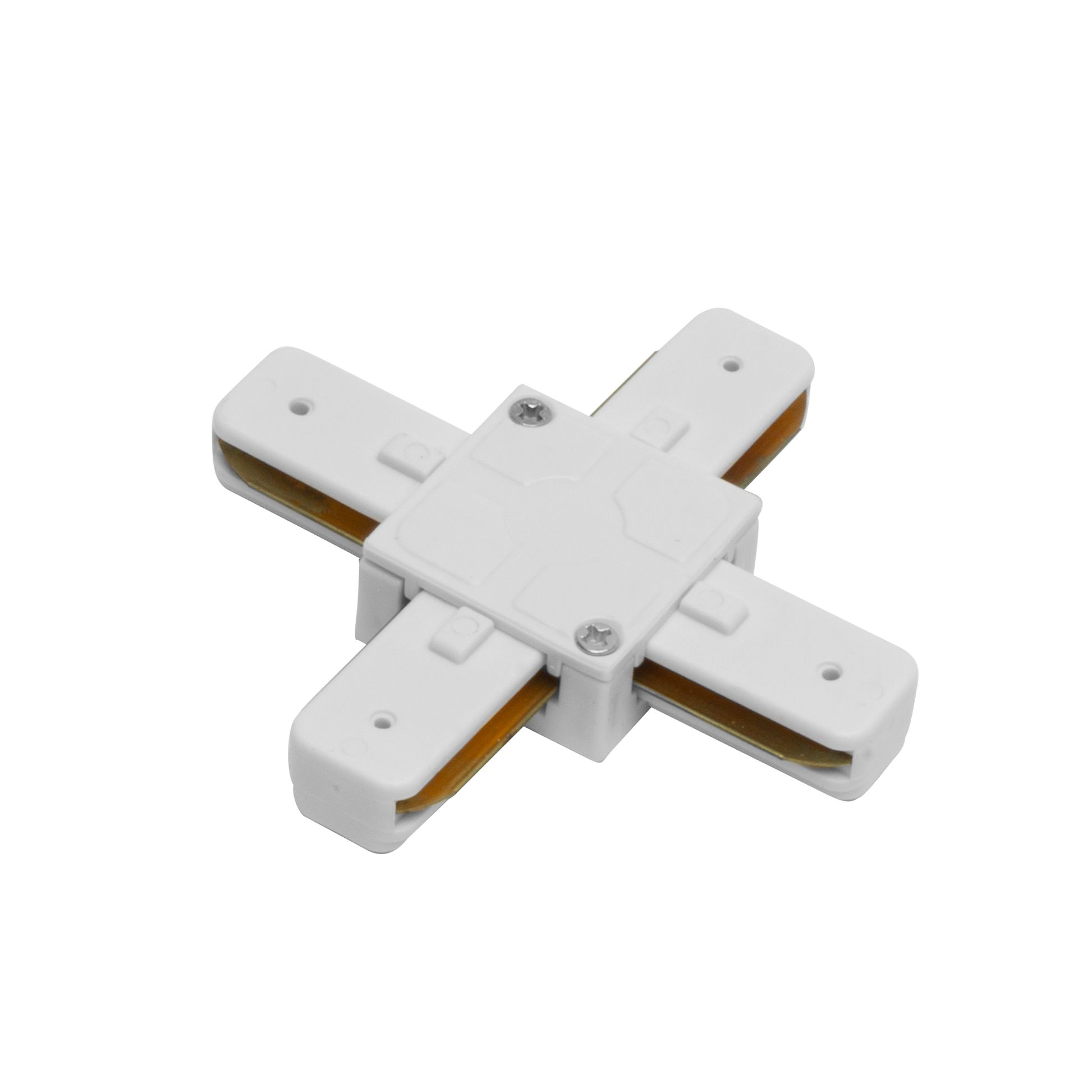 Conector Pindal fabricado en aluminio color blanco para carriles