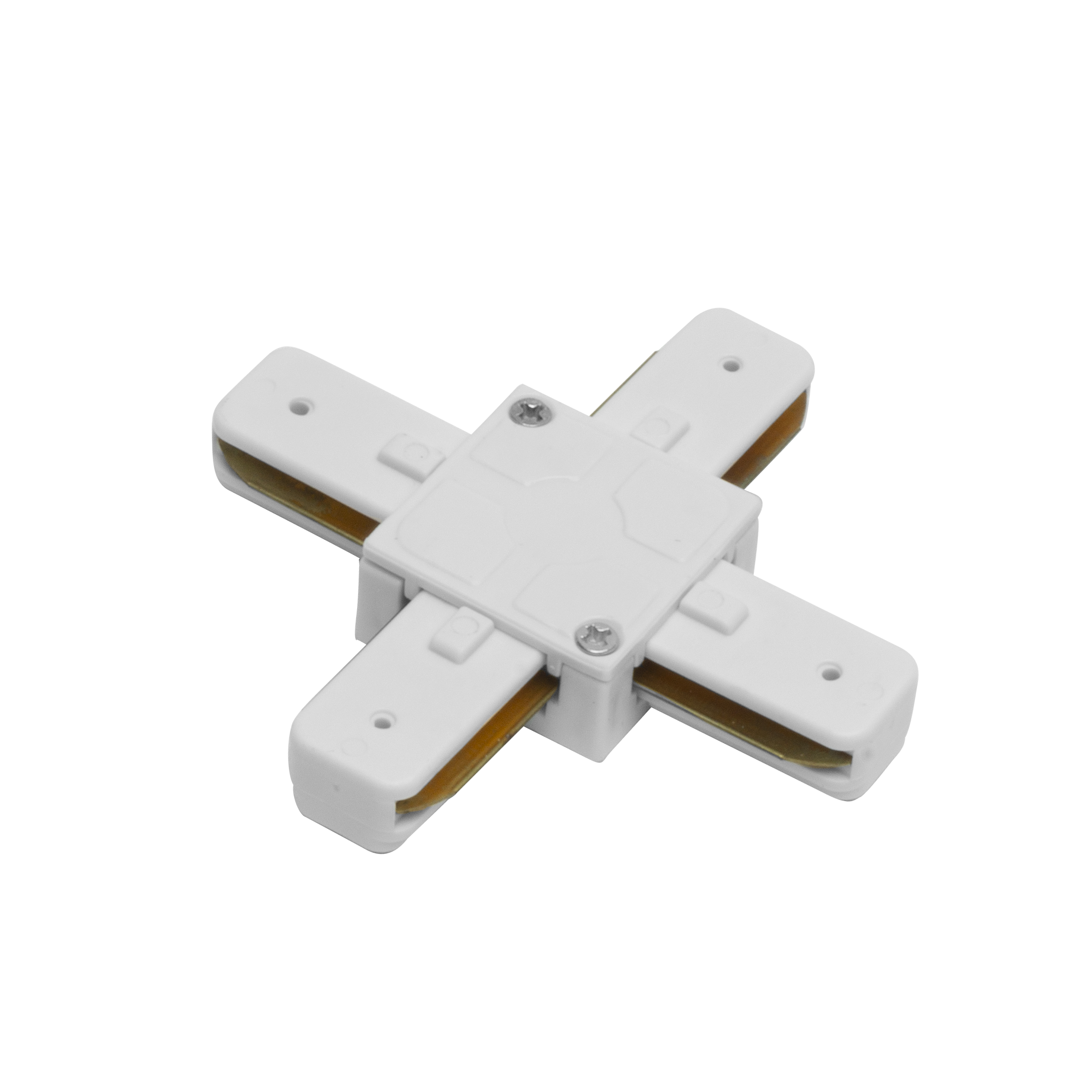 Conector Pindal fabricado en aluminio color blanco para carriles