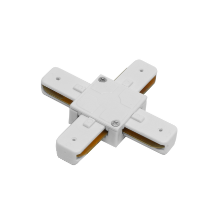 Conector Pindal fabricado en aluminio color blanco para carriles