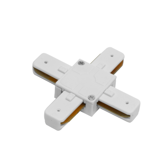 Conector Pindal fabricado en aluminio color blanco para carriles