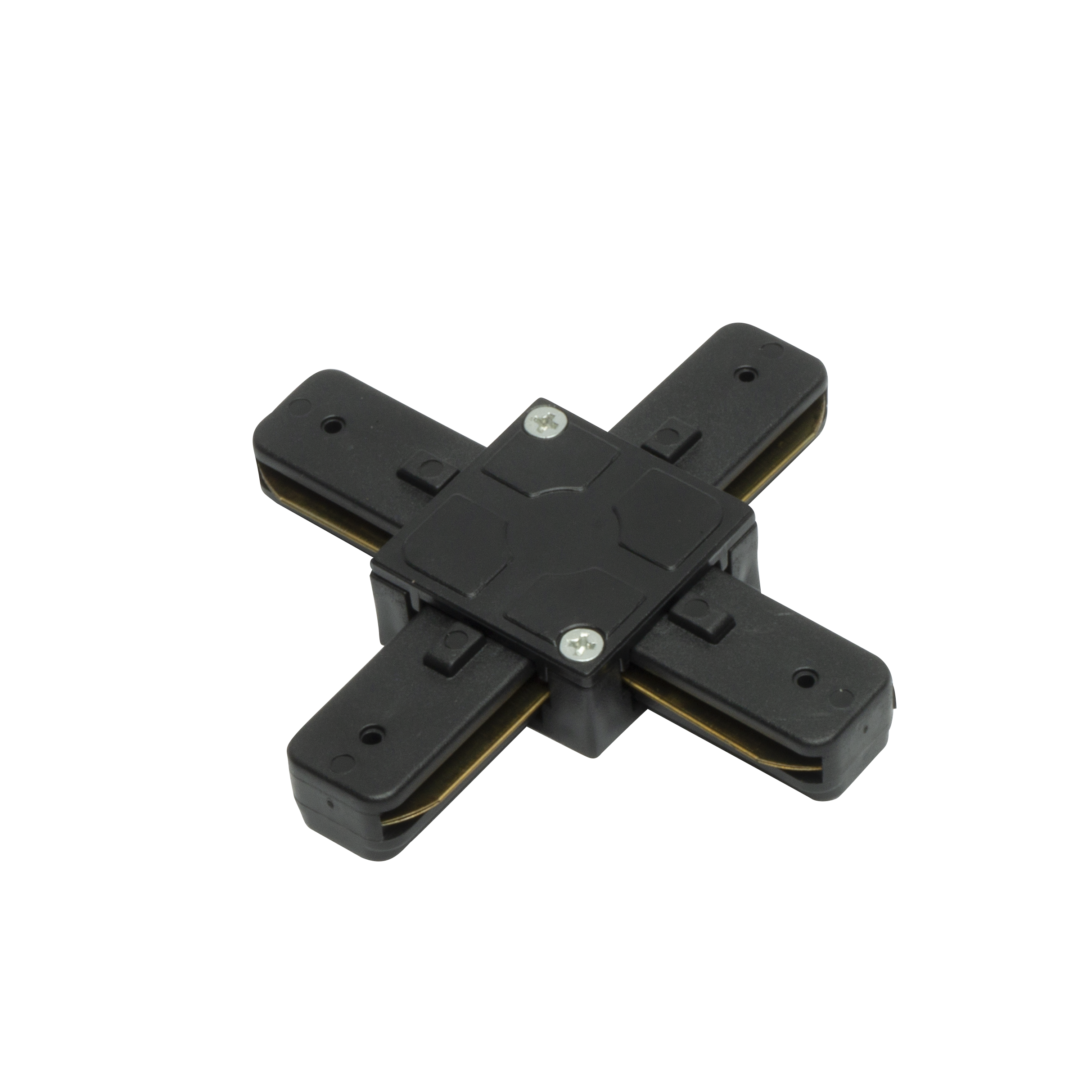 Conector Pindal fabricado en aluminio color negro para focos de carril