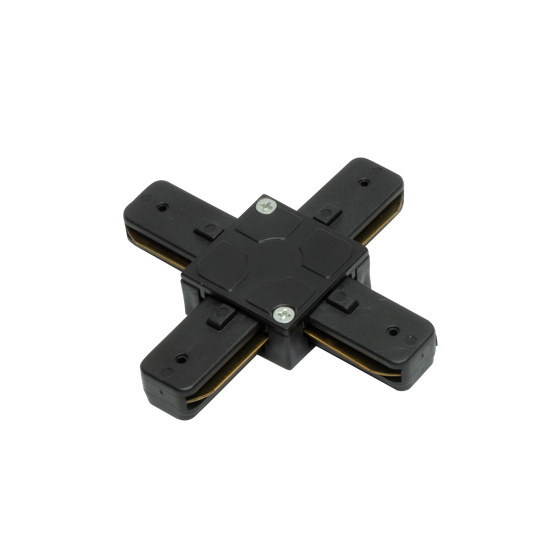 Conector Pindal fabricado en aluminio color negro para focos de carril