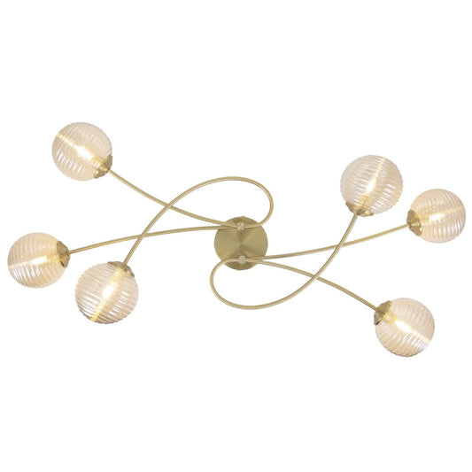 Plafon 6L Roche latón ámbar ALEMAR - Vista principal con tulipa cristal