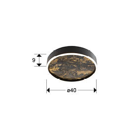 Plano con medidas de Plafón de Techo LED Stone 40 cm CCT Negro Schuller