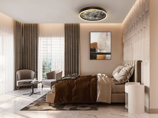 Plafón de Techo LED Stone 60 cm CCT Negro Schuller en ambiente decorado | Schuller