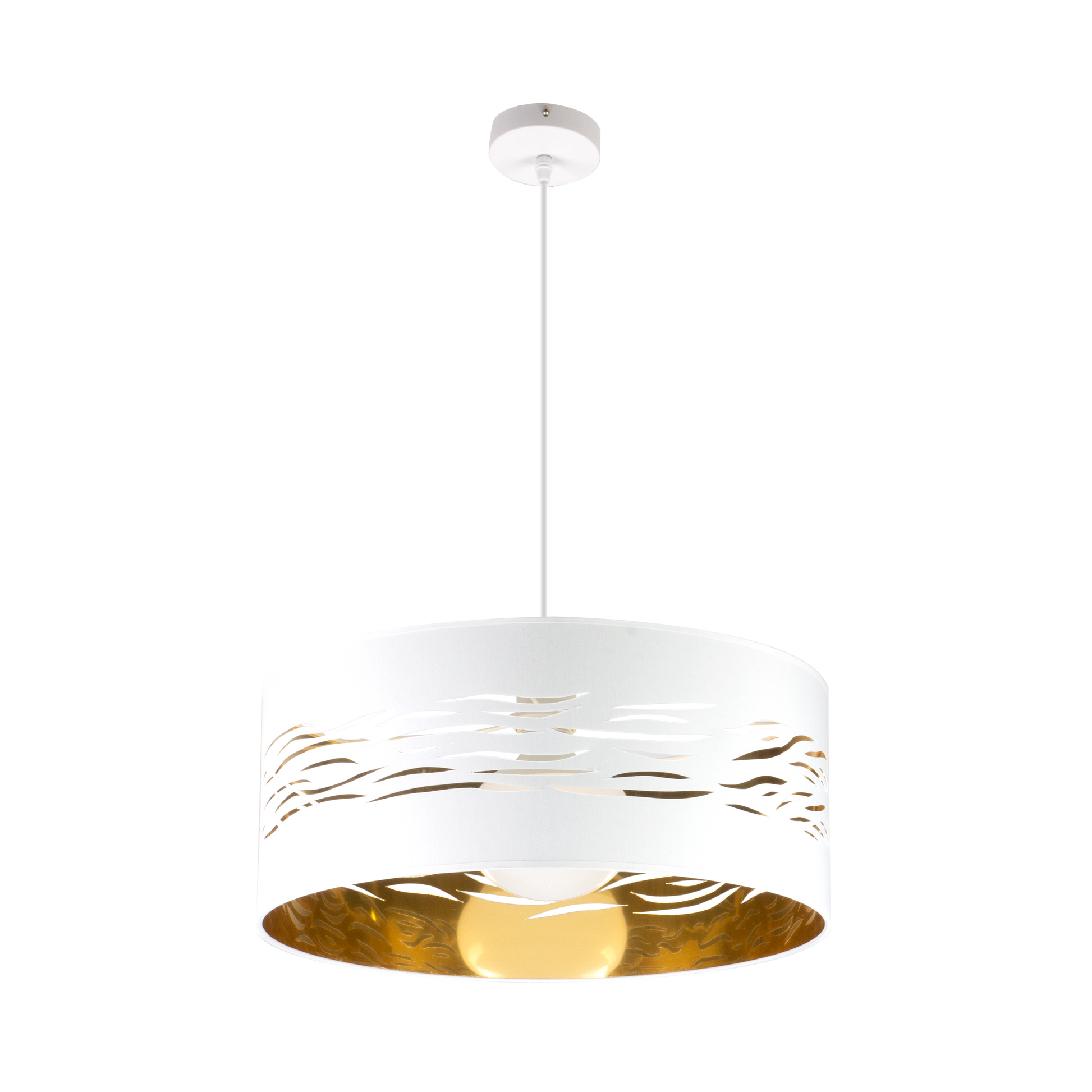 Lámpara Niebla fabricada en Metal y Textil color Blanco y Oro