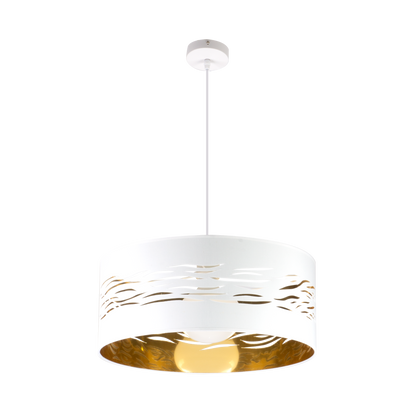 Lámpara Niebla fabricada en Metal y Textil color Blanco y Oro