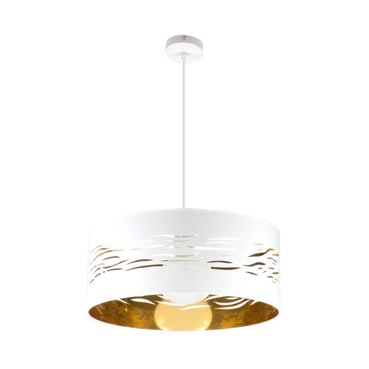 Lámpara Niebla fabricada en Metal y Textil color Blanco y Oro
