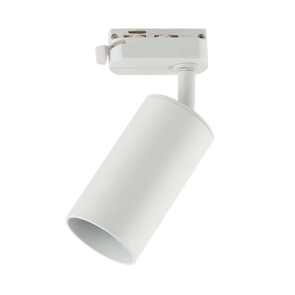 Foco de carril Voronia GU10 blanco, orientable 360 grados, Fabrilamp. Ideal para iluminación interior.