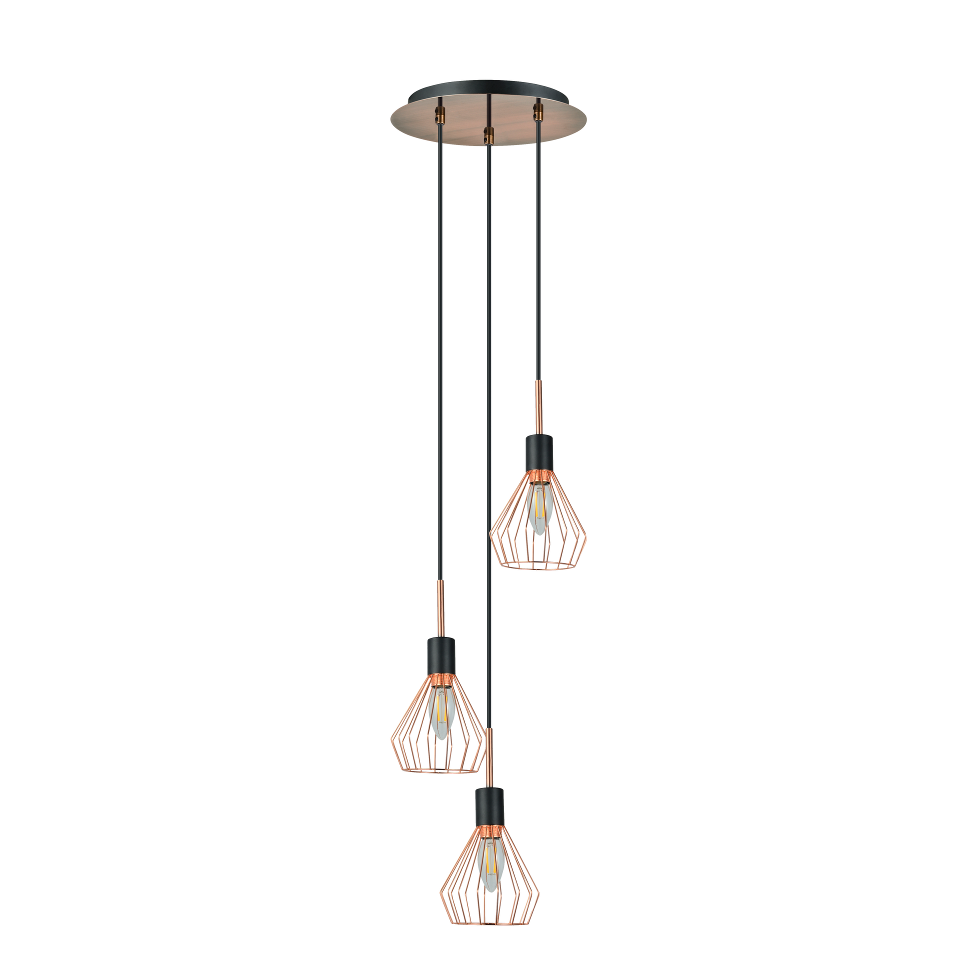 Lámpara colgante 3 luces con altura regulable, ideal para salones estilo industrial