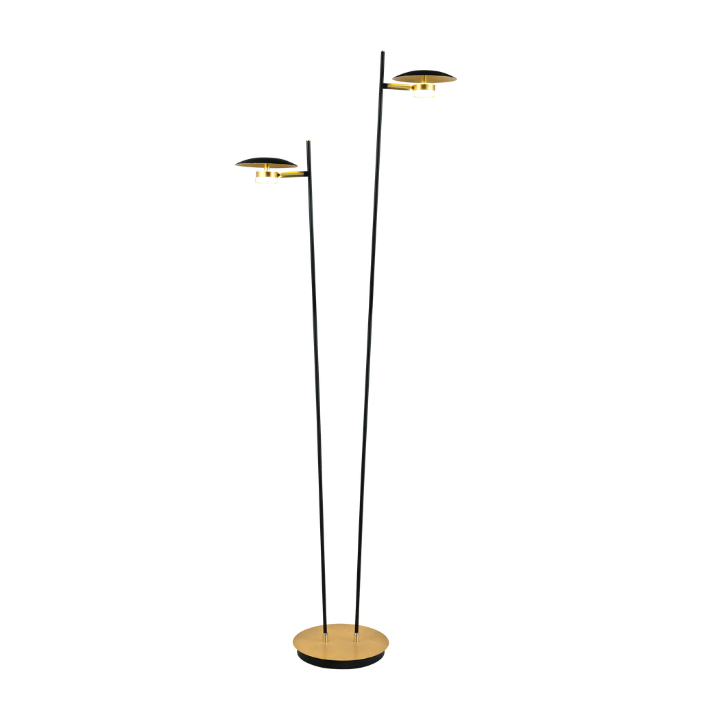 Pie de salón Ciudad del Cabo Negro/Oro, vista frontal, dos luces orientables.