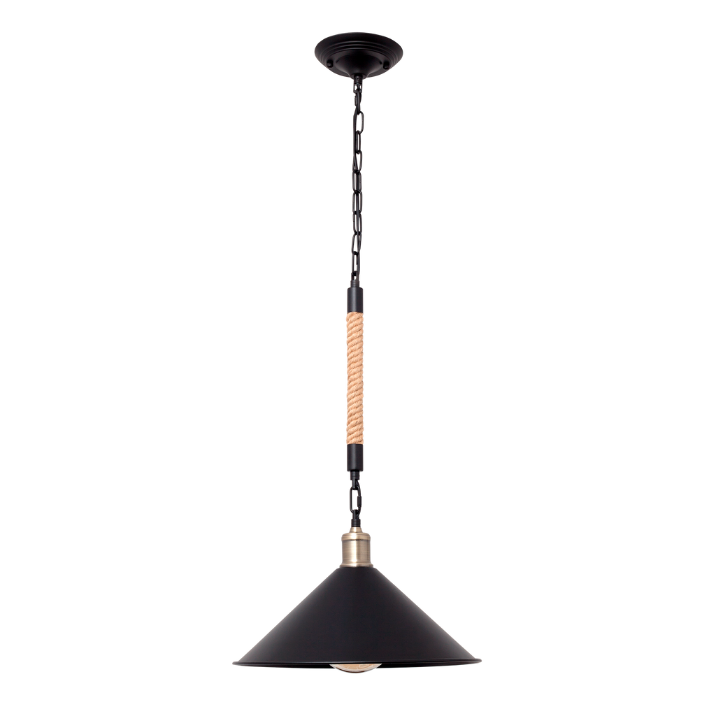 Colgante rústico negro de la serie CABO de Fabrilamp, ideal para iluminar salones con estilo vintage. luzguru.com