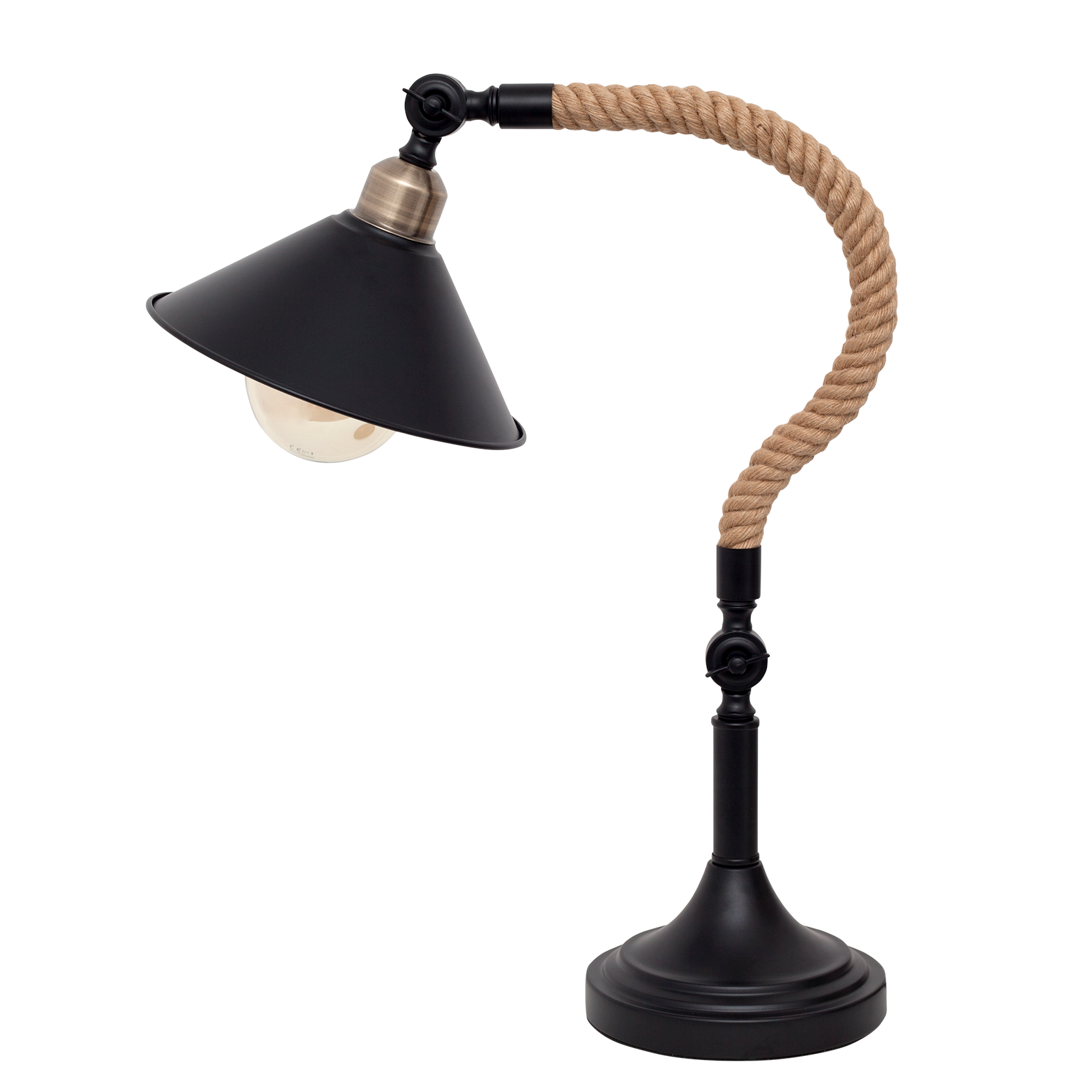 Lámpara Cabo fabricada en cuerda color negro, ideal para salón