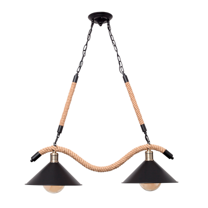 Lámpara Cabo fabricada en metal color negro y cuerda de cáñamo