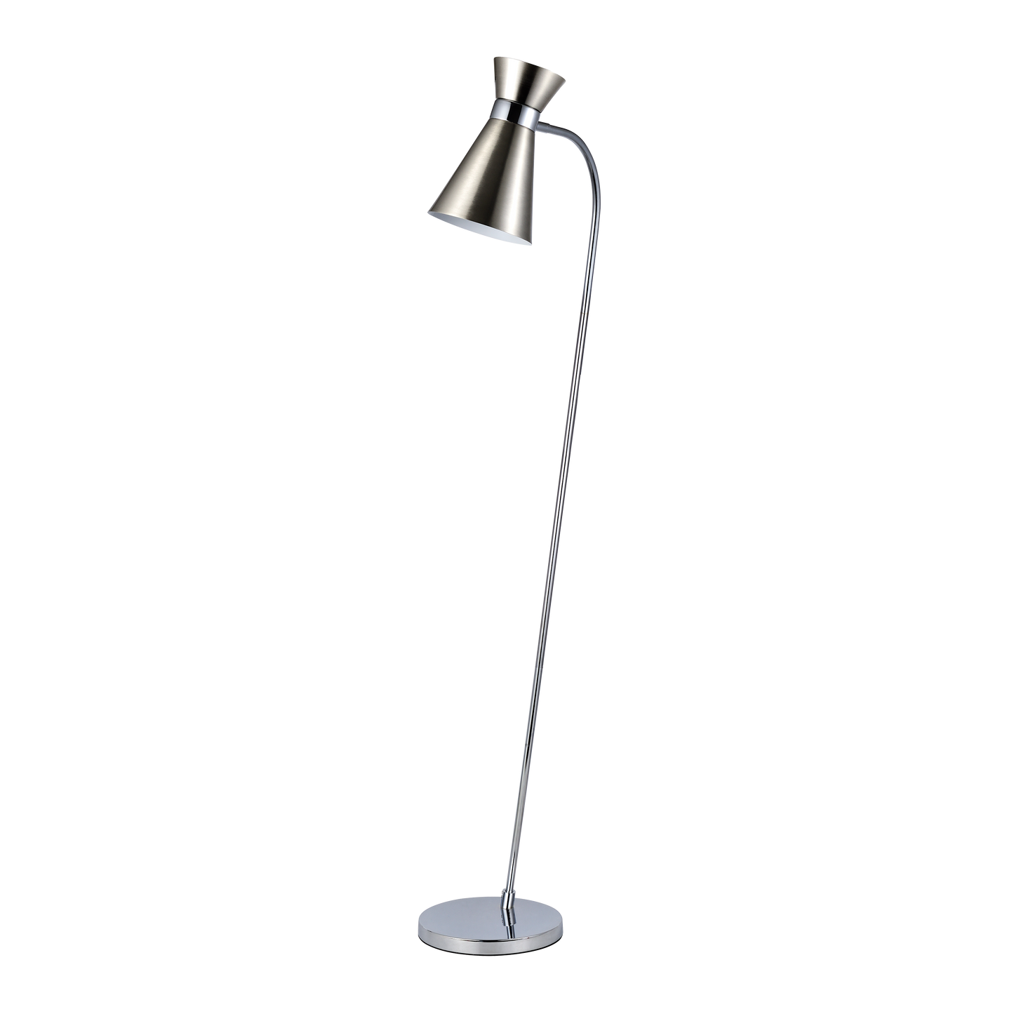 Lámpara de pie Petra fabricada en metal color niquel/cromo, ideal para salón