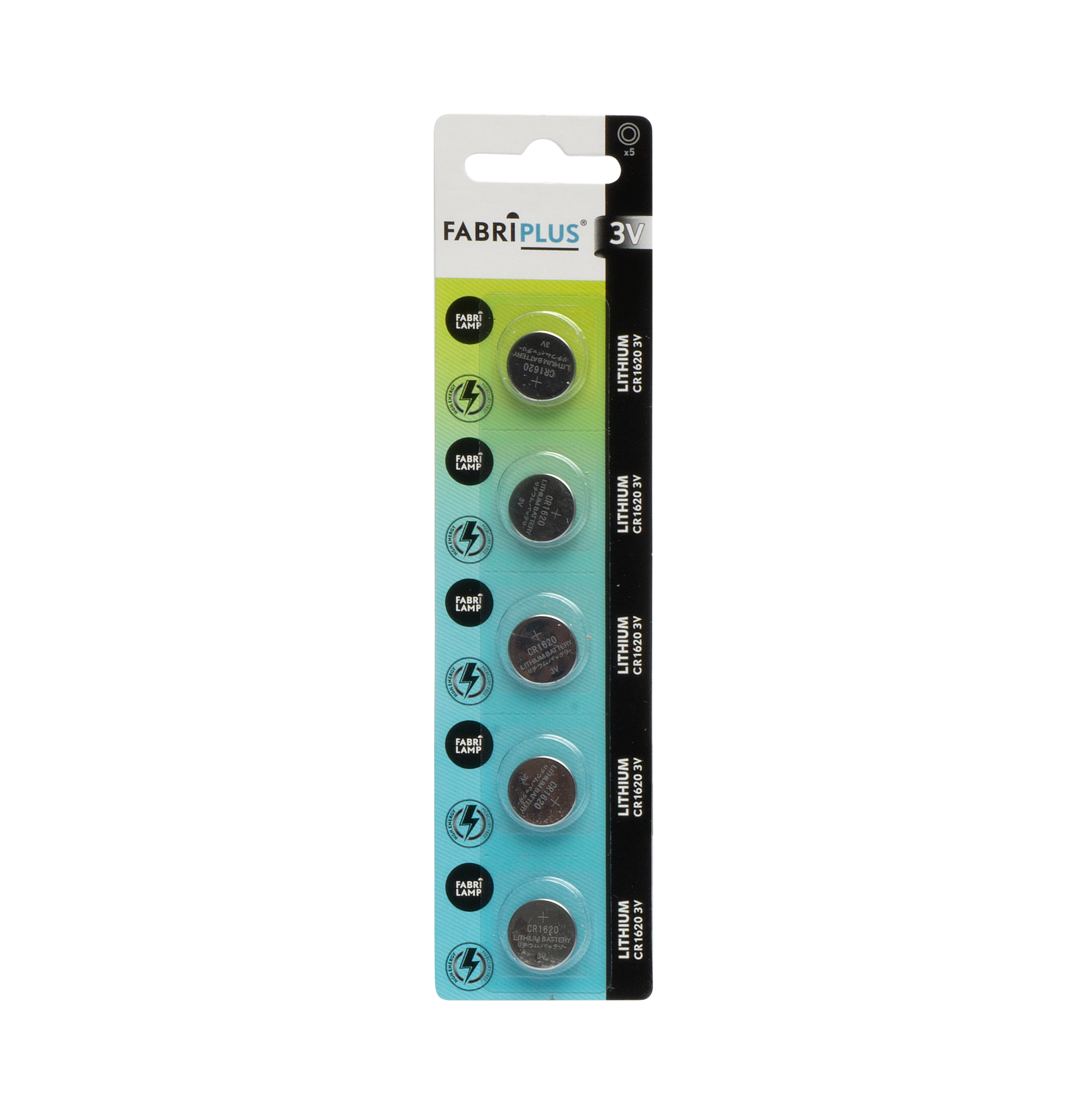 Pila de botón CR1620 3V Fabriplus con voltaje constante para uso diario