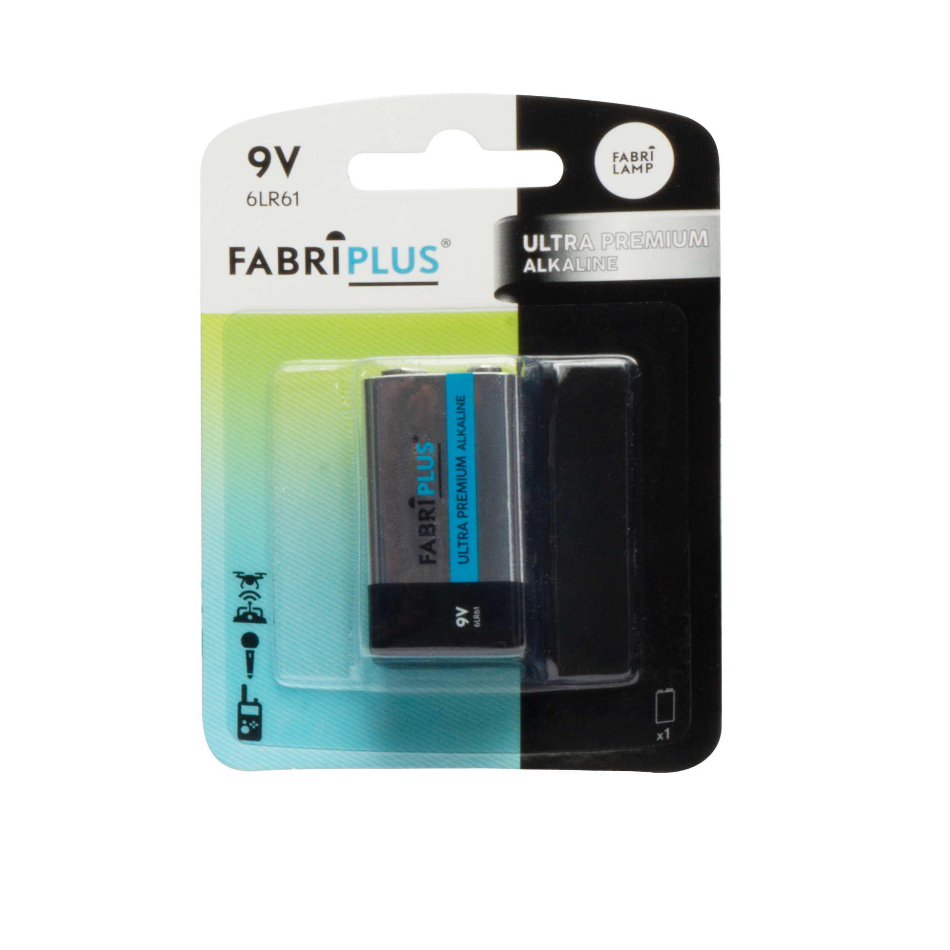 Pila alcalina 9V con 0% Mercurio, ideal para uso en juguetes y detectores de humo.