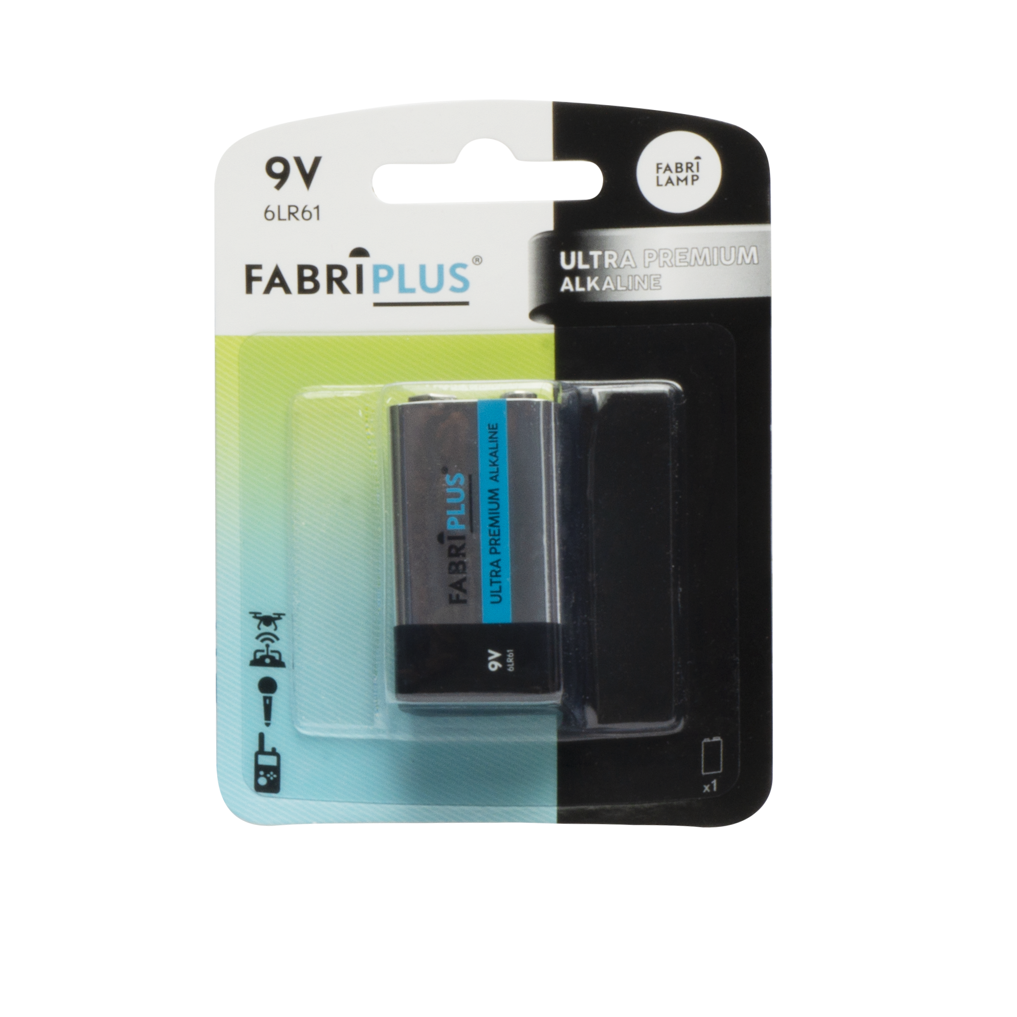 Pila alcalina 9V con 0% Mercurio, ideal para uso en juguetes y detectores de humo.