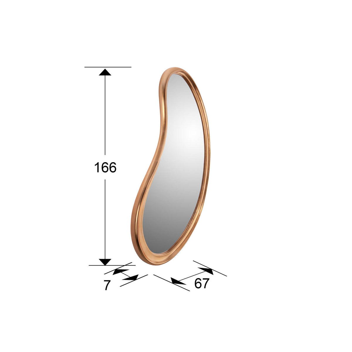 Plano con medidas de Espejo de Pie Brigitte 166 cm Oro Rosa Schuller