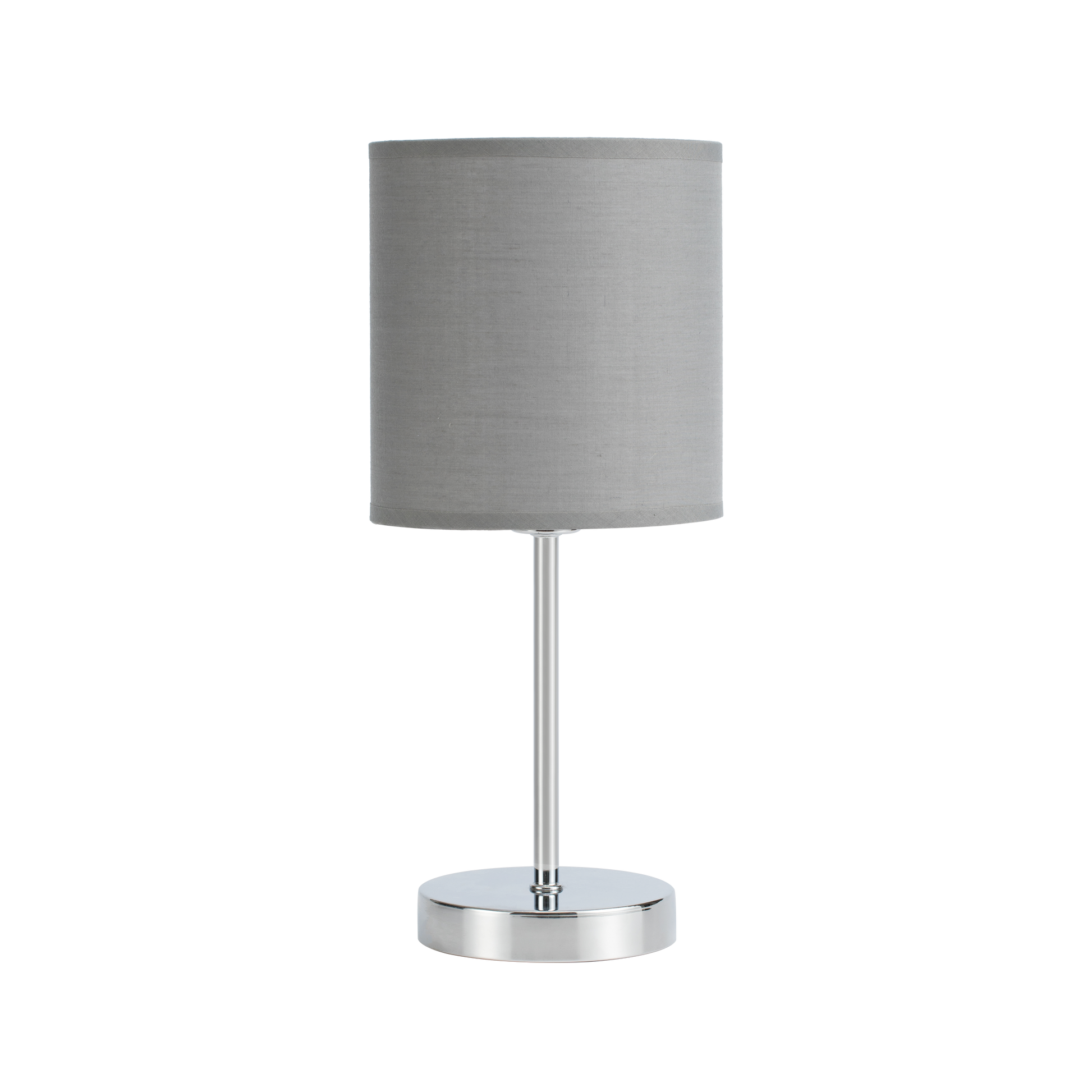 Lámpara Chanza fabricada en metal color cromo con pantalla gris