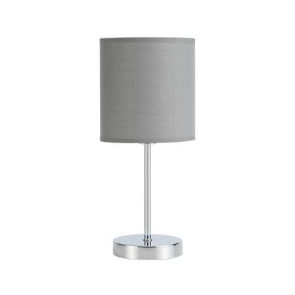 Lámpara Chanza fabricada en metal color cromo con pantalla gris