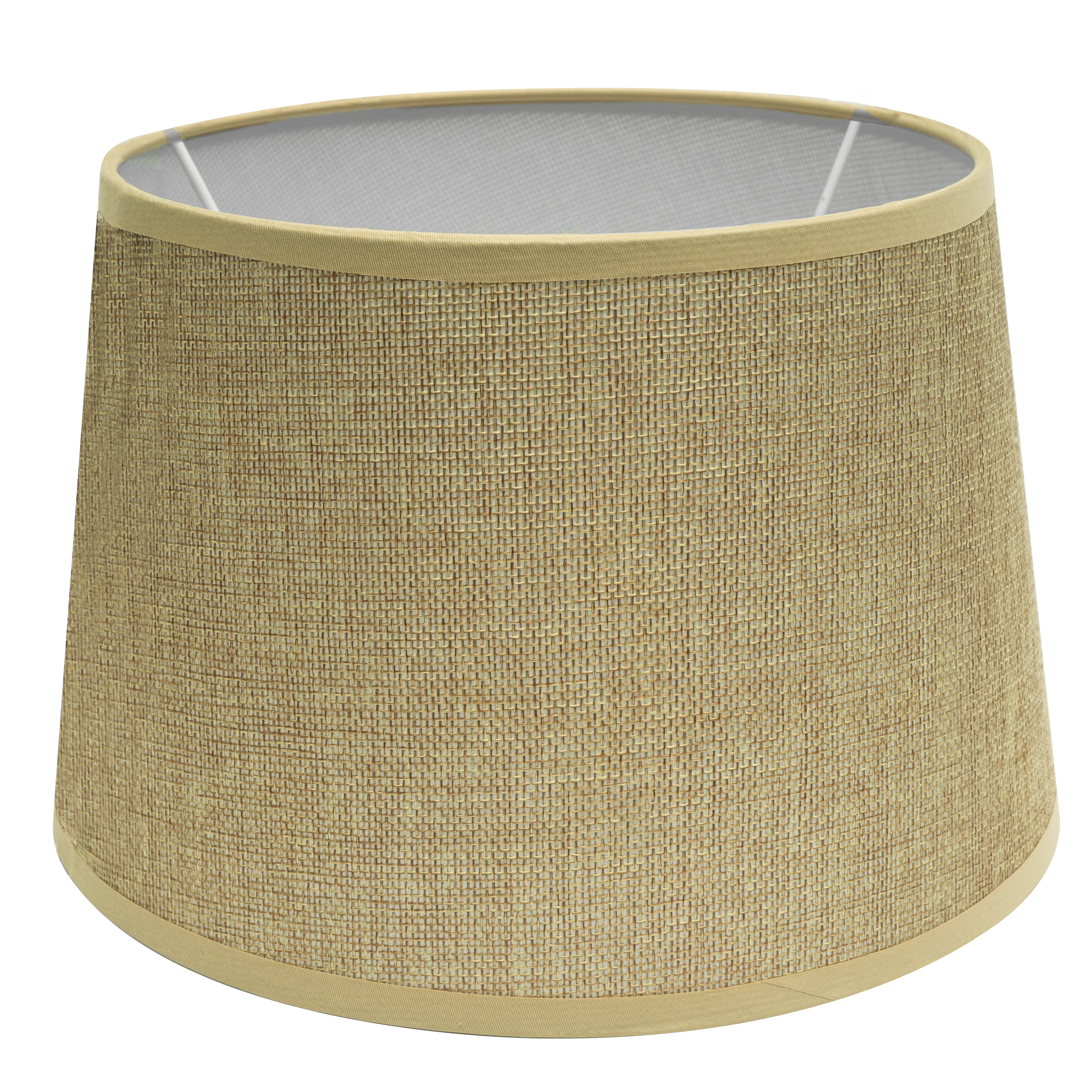 Pantalla Irene E27 Beige de Fabrilamp: Vista frontal de la pantalla cónica abierta.