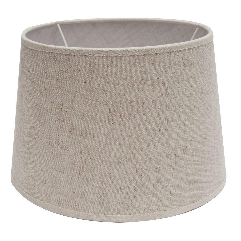 Pantalla Agueda E27 Beige, vista frontal, diseño conico abierto, material textil lino.