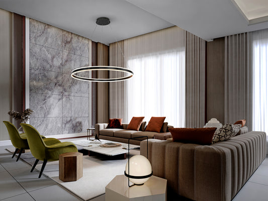Lámpara Colgante LED Helia 100 cm Negro Mate Schuller en ambiente decorado | Schuller