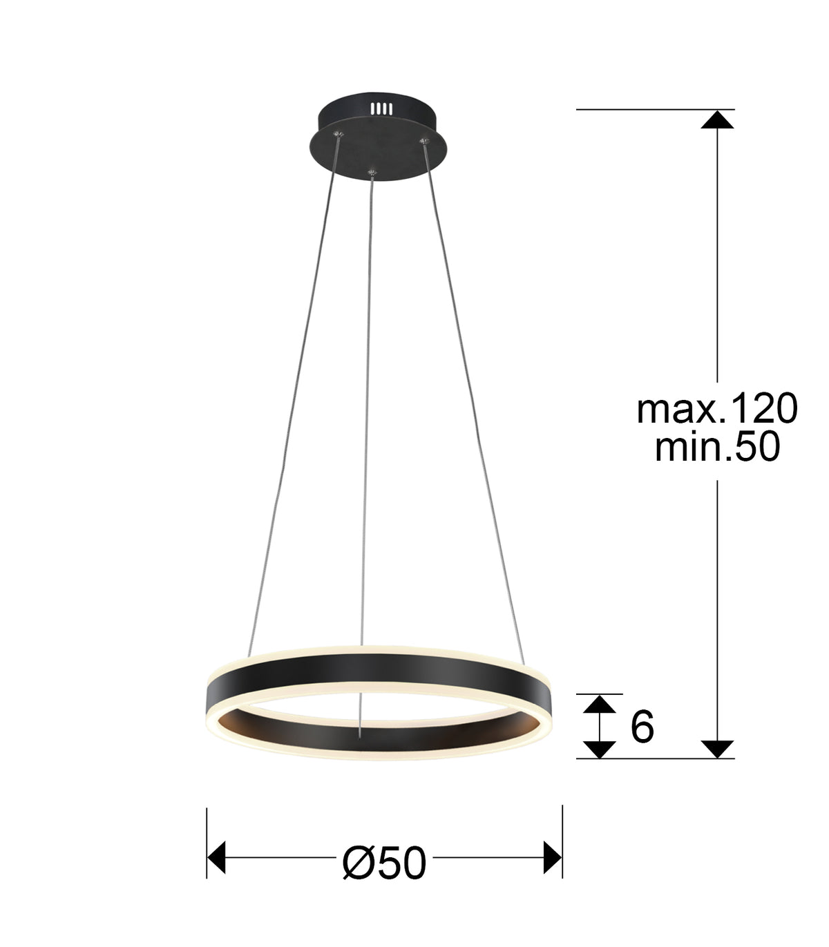 Plano con medidas de Lámpara de Techo LED Helia 50 cm Negro Mate 55W Schuller · Ref. 831956