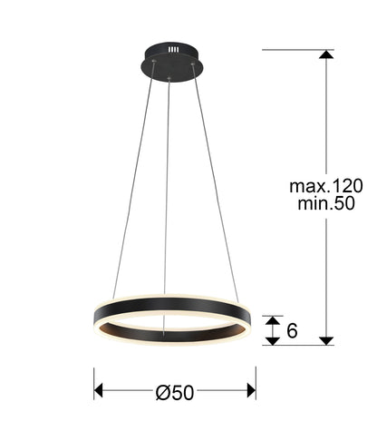 Plano con medidas de Lámpara de Techo LED Helia 50 cm Negro Mate 55W Schuller · Ref. 831956