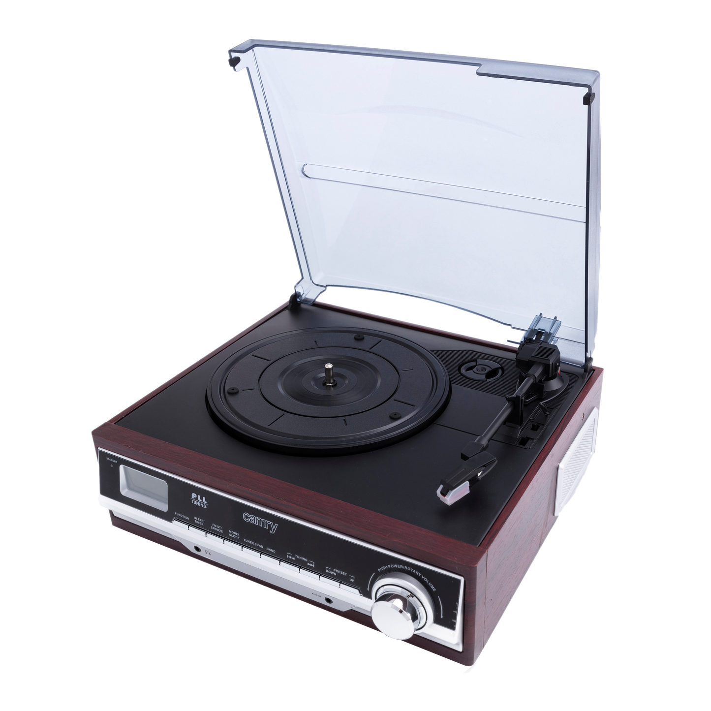 Tocadiscos retro con función despertador, ideal para dormitorio
