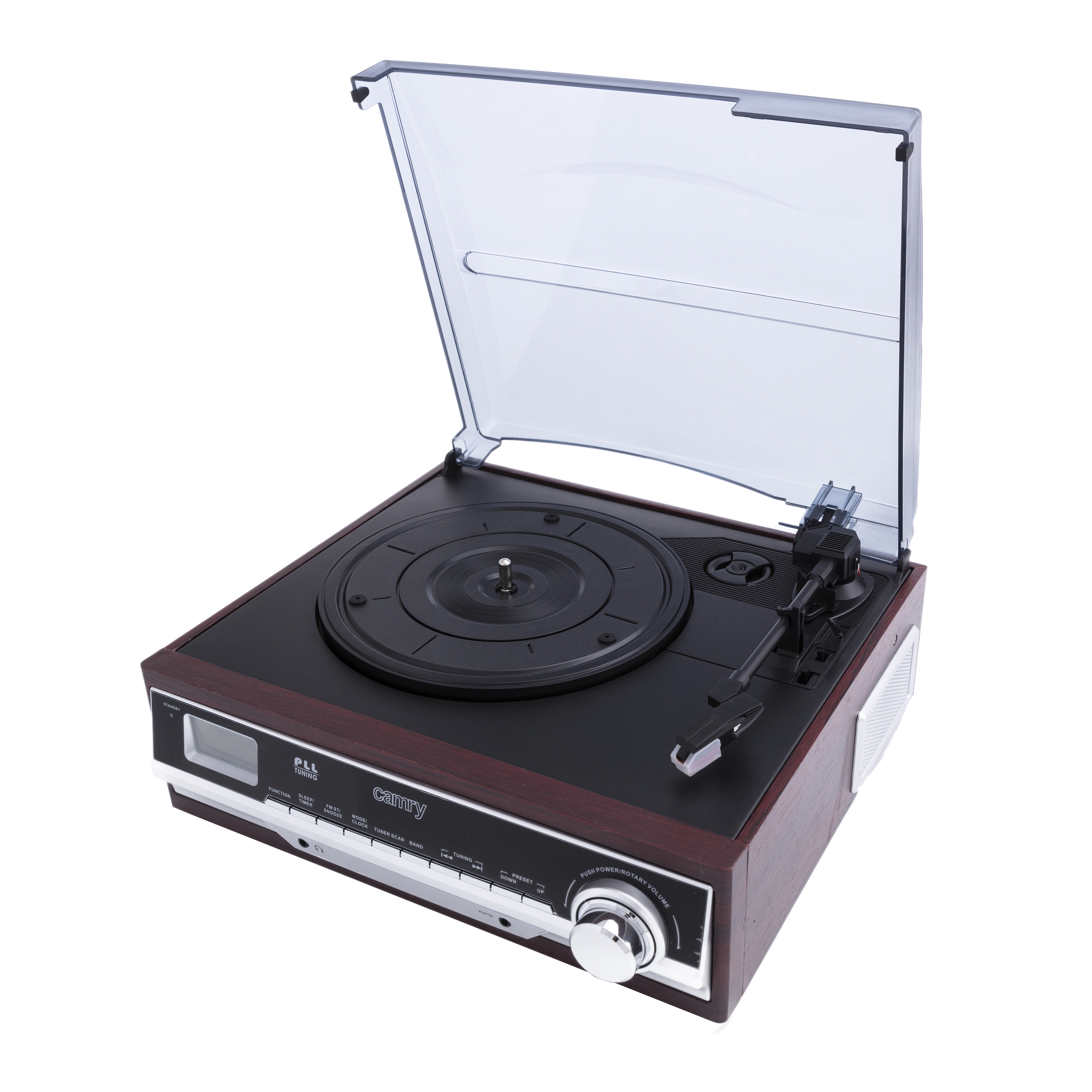 Tocadiscos retro con función despertador, ideal para dormitorio