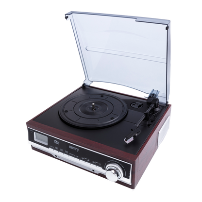 Tocadiscos retro con función despertador, ideal para dormitorio