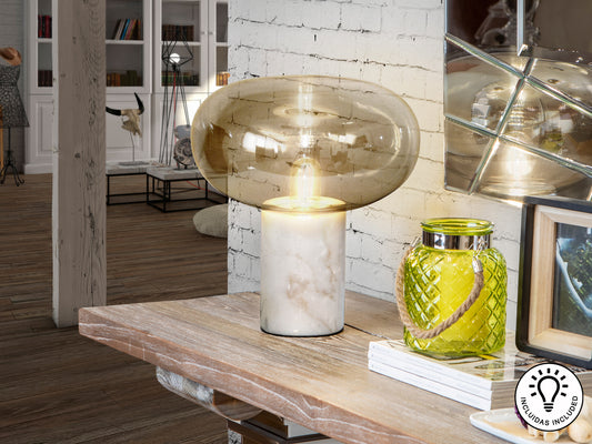 Lámpara de Sobremesa Fungi 39 cm Mármol Blanco y Ámbar Schuller en ambiente decorado | Schuller · Ref. 837156