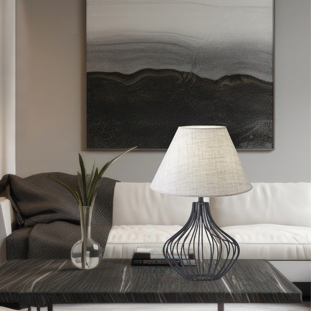 Lámpara de sobremesa Prison lino tostado Alemar con estructura de varillas - Vista principal