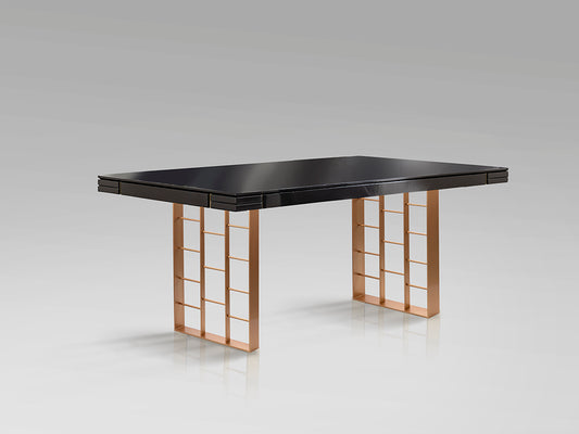 Mesa de Comedor Vita de Schuller (Vita) en color Gris Antracita y Oro Rosa con sobre lacado brillo - Ref 857147.
