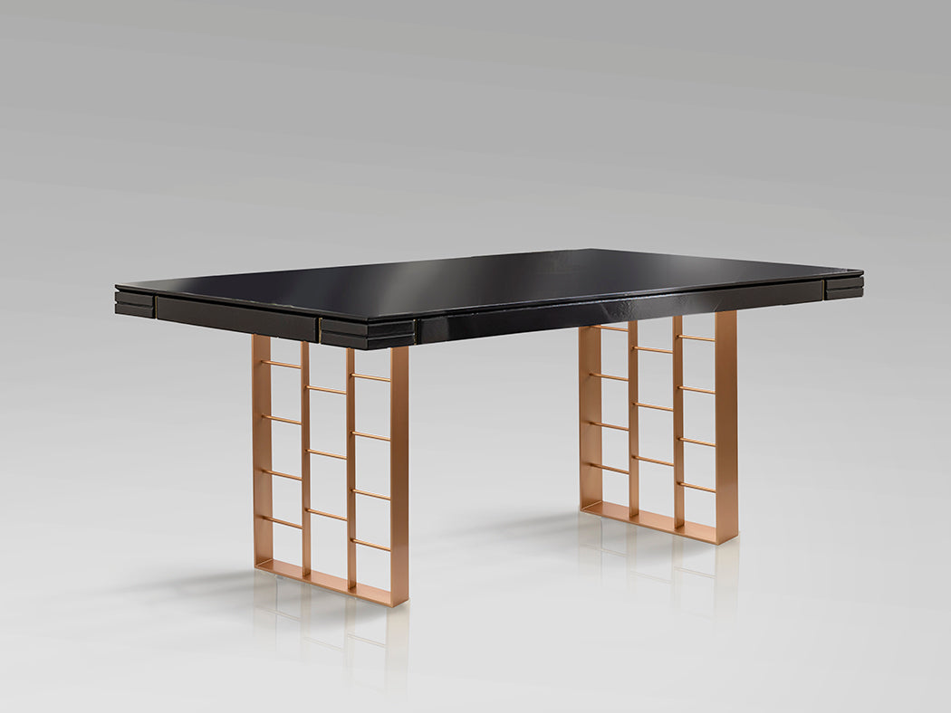 Mesa de Comedor Vita de Schuller (Vita) en color Gris Antracita y Oro Rosa con patas metálicas decorativas - Ref 857246.
