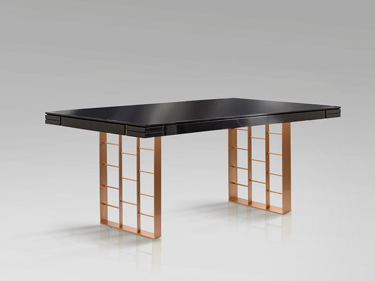 Mesa de Comedor Vita de Schuller (Vita) en color Gris Antracita y Oro Rosa con patas metálicas decorativas - Ref 857246.
