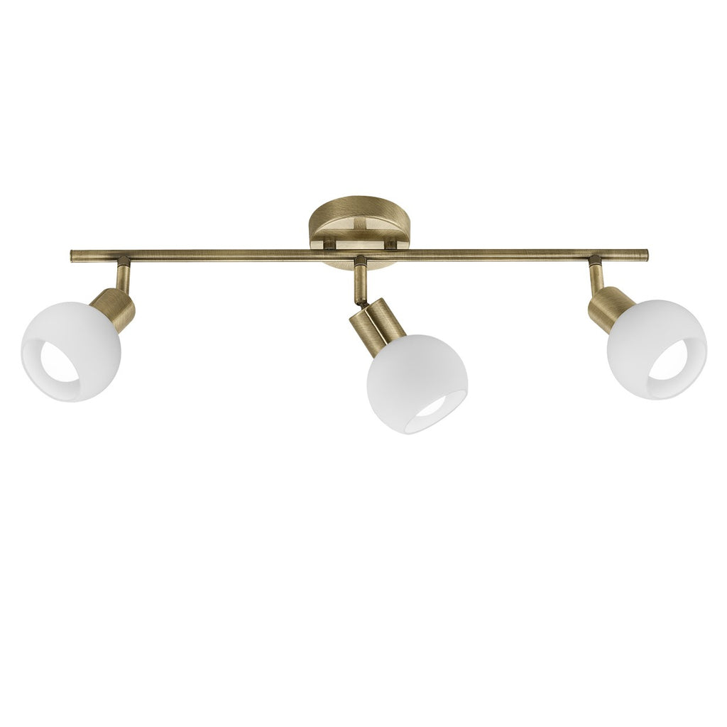 Regleta de 3 luces opal dorado envejecido ALEMAR - Vista principal con tulipas cristal