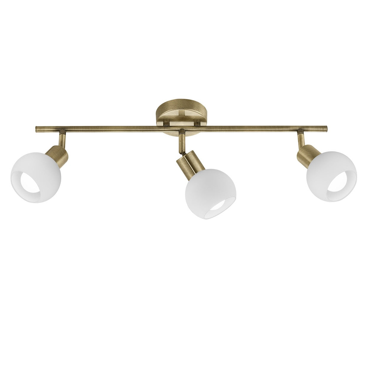 Regleta de 3 luces opal dorado envejecido ALEMAR - Vista principal con tulipas cristal