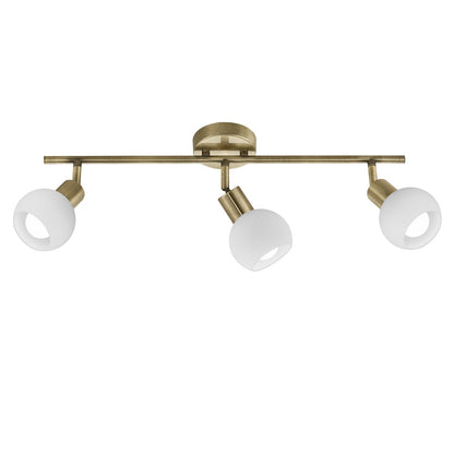 Regleta de 3 luces opal dorado envejecido ALEMAR - Vista principal con tulipas cristal