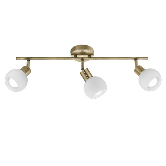 Regleta de 3 luces opal dorado envejecido ALEMAR - Vista principal con tulipas cristal